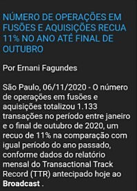 Nmero de operaes em fuses e aquisies recua 11% no ano at final de outubro